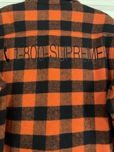 FW19 SUPREME 1-800 CAMICIA FLANELLA BUFALO PLAID BOTTONI ARANCIONE Tg M - Foto 6 di 10