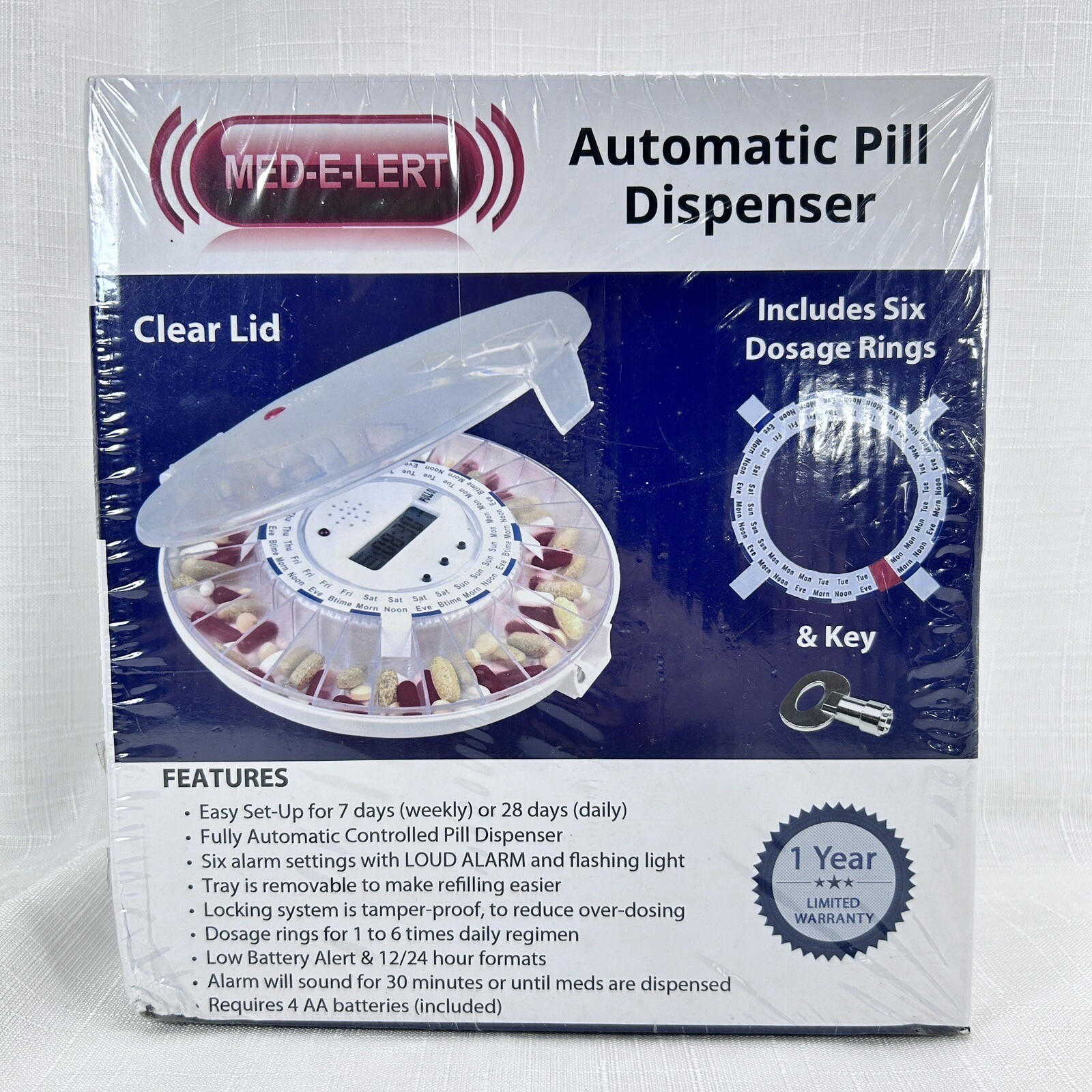 MedELert Premium Locking Automatic Pill Dispenser 28 Slot Electronic