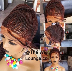 Full Lace Brown Cornrow Braided Wig Baby Hair Fully Handmade Front