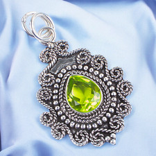 Natural Peridot August Birthstone 925 Sterling Silver Pendant 1.55" For Gift FC