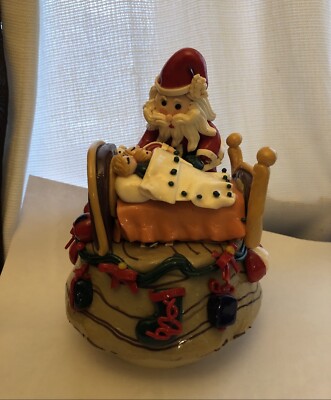 Clay Santa Tucking Kids into Bed Musical Figure