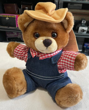 Vintage Del Monte Brawny Bear Plush Overalls Stuffed Animal Dakin 1985 10.5" NWT