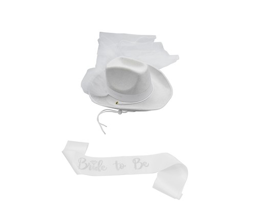 White Cowboy Bride Cowgirl Hat Veil Bride to Be Sash Rodeo Bachelorette Party