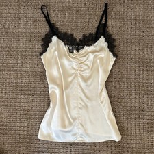 Cream Satin Lace Trim Camisole Top Cinch Bust Ivory S