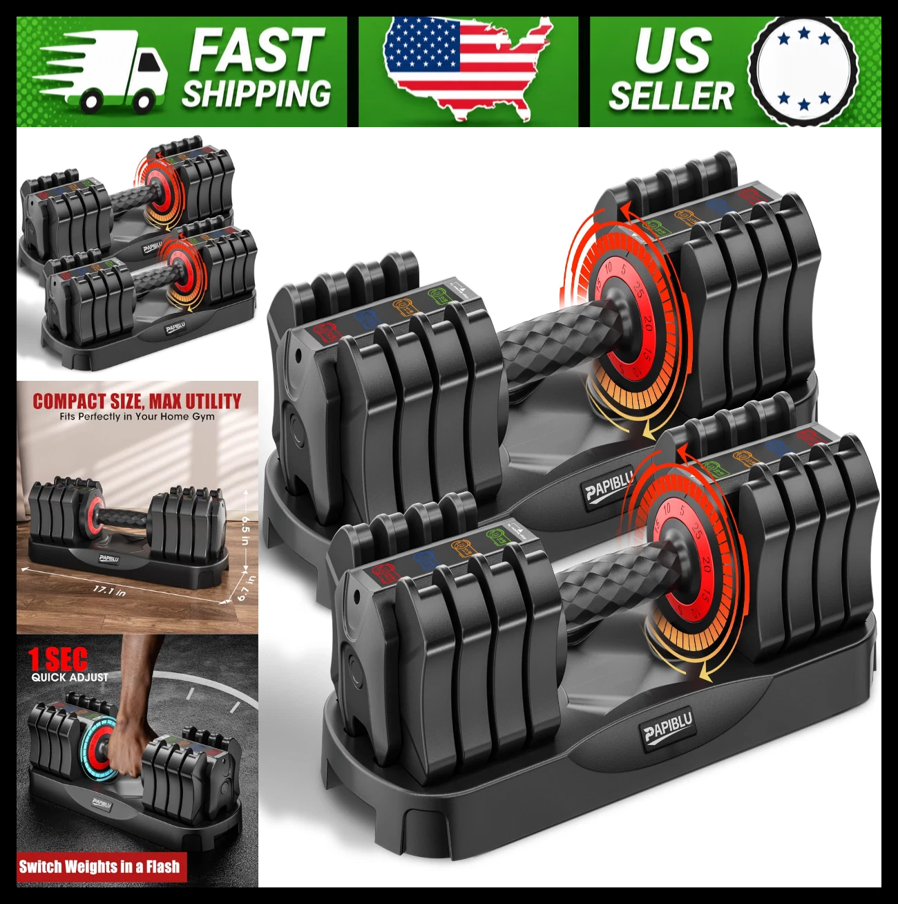 Adjustable Dumbbells Set of 2, 25 lb Free Weights for Home Gym