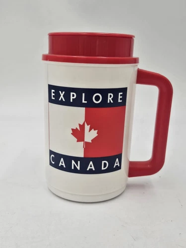 Vintage Whirley Thermos Explore Canada Plastic Travel Mug w Lid Maple Leaf USA