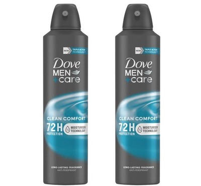 2 Pack Dove Men + Care Clean Comfort 72 HR Antiperspirant Deodorant Spray, 150ml