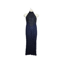 Vintage Laurence Kazar Silk Beaded Gown Size Large Long Bling Formal Dress Prom