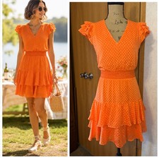 ALICE & OLIVIA Orange Markita Smocked Mini Dress Preppy Casual Quiet Lux SMALL