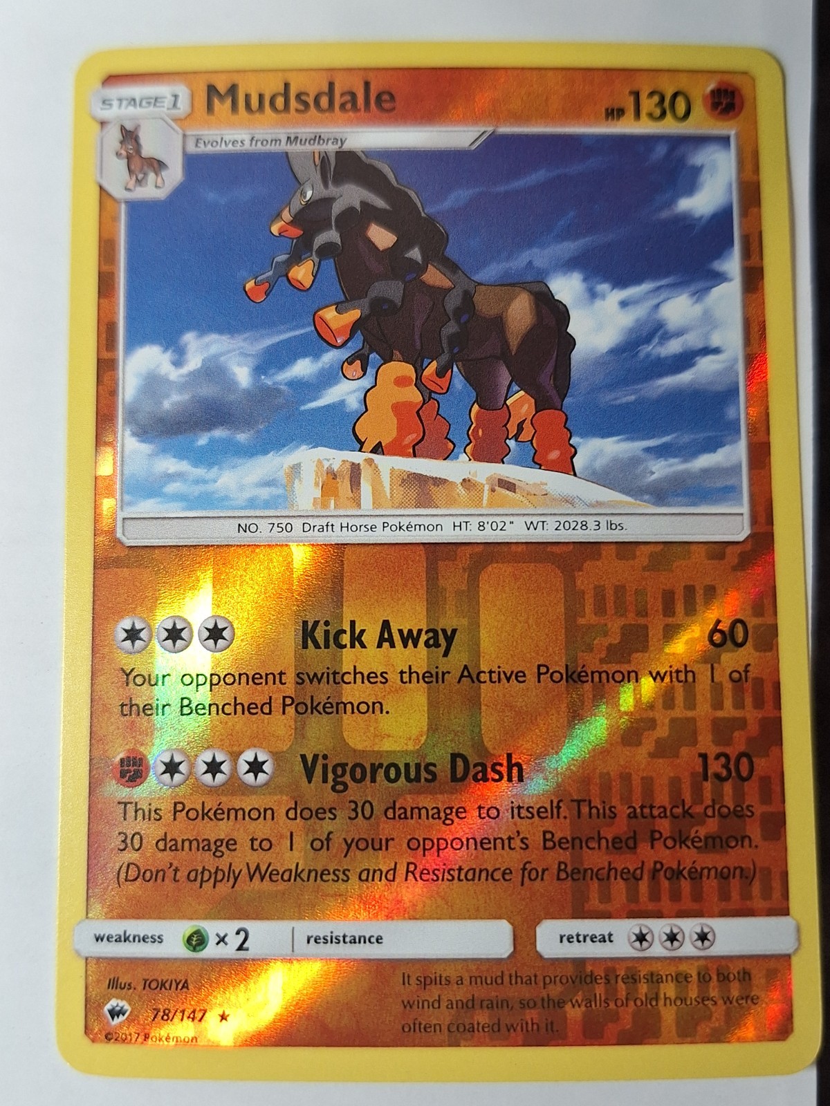 Mudsdale 78/147 Burning Shadows Pokemon Reverse Holo Foil Rare Nice!