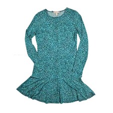 Michael Kors Green Teal Geometric Print L/S Ruffled Women's Size Medium