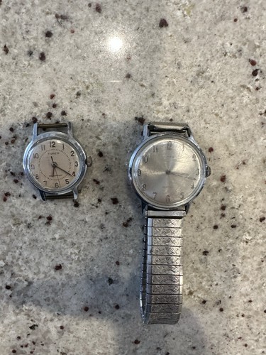 Timex Vintage Wristwatches.  Lot Arabic Numerals Silver Tone Metal Dial. 