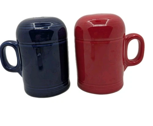 VTG 50/60s Fiestaware Salt & Pepper Shakers Rangetop Red & Blue Fiesta HLC 4.75"