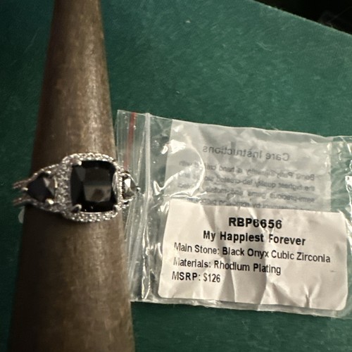 Bomb Party My Happiest Forever Size 8 Black onyx CZ on Rhodium Rbp6656