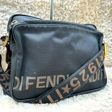 Borsa a tracolla in tela FENDI Roma borsa per fotocamera hardware oro nera autentica