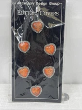 Accessory Design Group Heart Shaped Faux Orange Turquoise Button Covers NWT