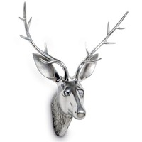 GroßE Silber Deko Hirschkopf Figur & Geweih - Weihnachten Wildfigur 44 Cm