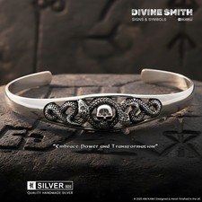 Gepunzt 925 Silber Totenkopf & Schlange✔️Handarbeit Herren Armband✔️Massiv Silber