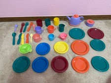 Battat Kids Pretend Play Plastic Dishes Tea Pot Plates Cups Utensils Lot