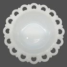 Vintage Anchor Hocking Milk Glass Open Lace Heart Edge Bowl 9.5” MINT