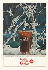 1964 COCA COLA Vintage Print Ad Icy Glass Icicle Background Coke Pop Soda Winter