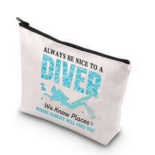 BDPWSS Funny Scuba Diving Gift Diving Makeup Bag Always Be Nice To A Diver We...