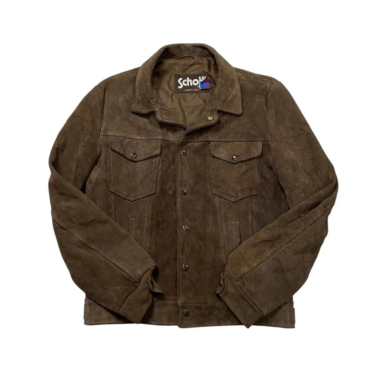 Schott NYC Vintage Brown Suede Trucker Jacket Made in USA 38 - product detail image 3