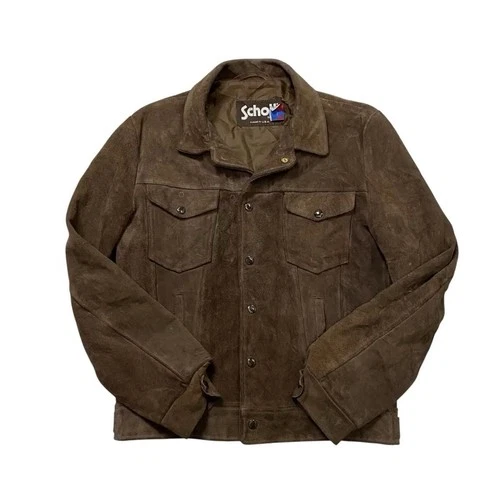 Schott NYC Vintage Brown Suede Trucker Jacket Made in USA 38 image 3