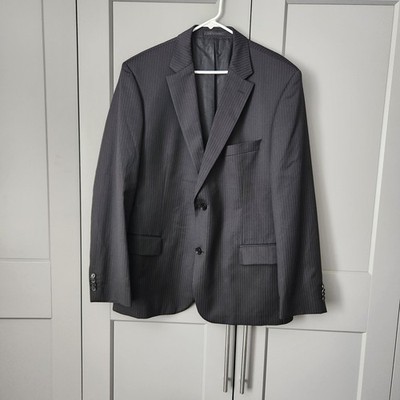 HUGO BOSS Super 100 Virgin Wool Pinstripe Suit Jacket Blazer 48R Pasini Movie