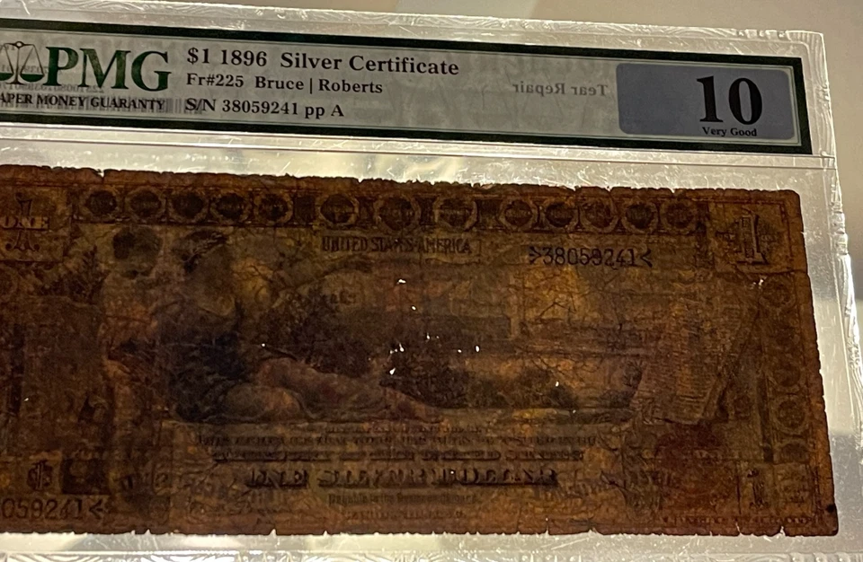 1896 Educational One 1 Dollar Silver Certificate Fr#225 PMG VG10 Repair - Image 3 of 3