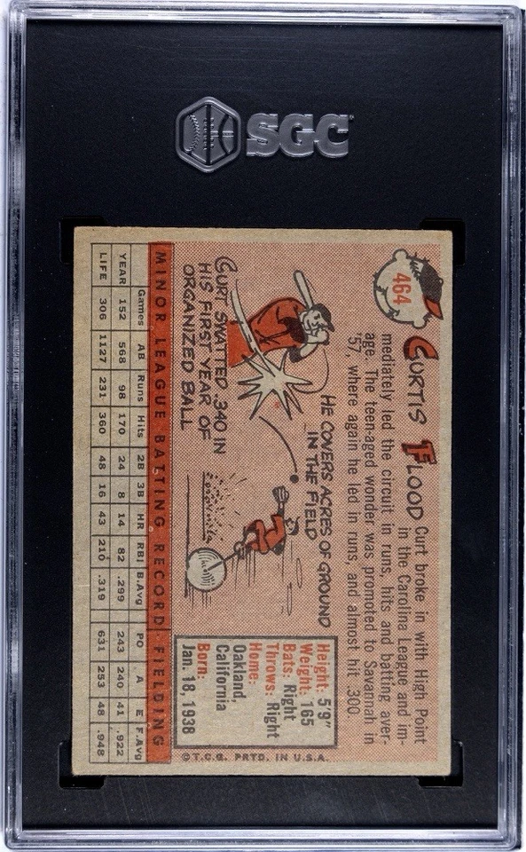 1958 Topps No464 Curt Flood SGC 5.5 St. Louis Cardinals дебютант RC - Изображение 2 из 2