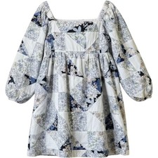 J. Crew Mini Dress XS Blue White Cotton Patchwork Floral Puff Sleeve Cottagecore