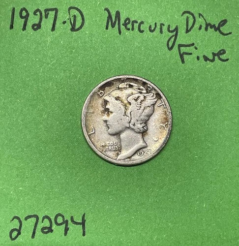 1927-D Mercury Dime 10c Fine 90% Silver