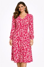 Calvin Klein Printed Chiffon Crew Neck Ruched A-Line Dress Size 4 NEW NWT