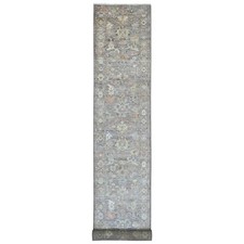 3'2" x 23'7" Brown Hand Knotted Angora Oushak Leaf Design Wool Runner Rug R89950