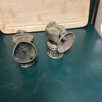 2 Vintage Miners Mini Lantern Lights Rough Auto Lite & Unbranded