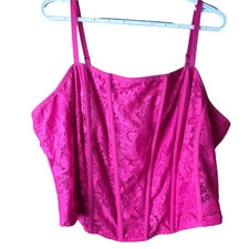 Torrid LacePower Mesh Crop Corset Cami Pink Peacock 2X Size 2 NWT Lace Bustier T