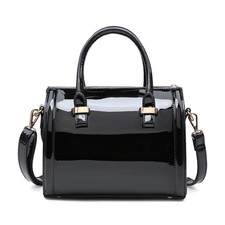 Shiny Patent Faux Leather Handbags Barrel Top Handle Purse Satchel Bag Should...