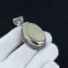 Pyrite Gemstone Pendant 925 Sterling Silver Handmade Oval Statement Jewelry Gift