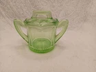 Vintage Uranium Green Depression Glass Sugar Bowl & Lid -Colonial Pattern, Glows