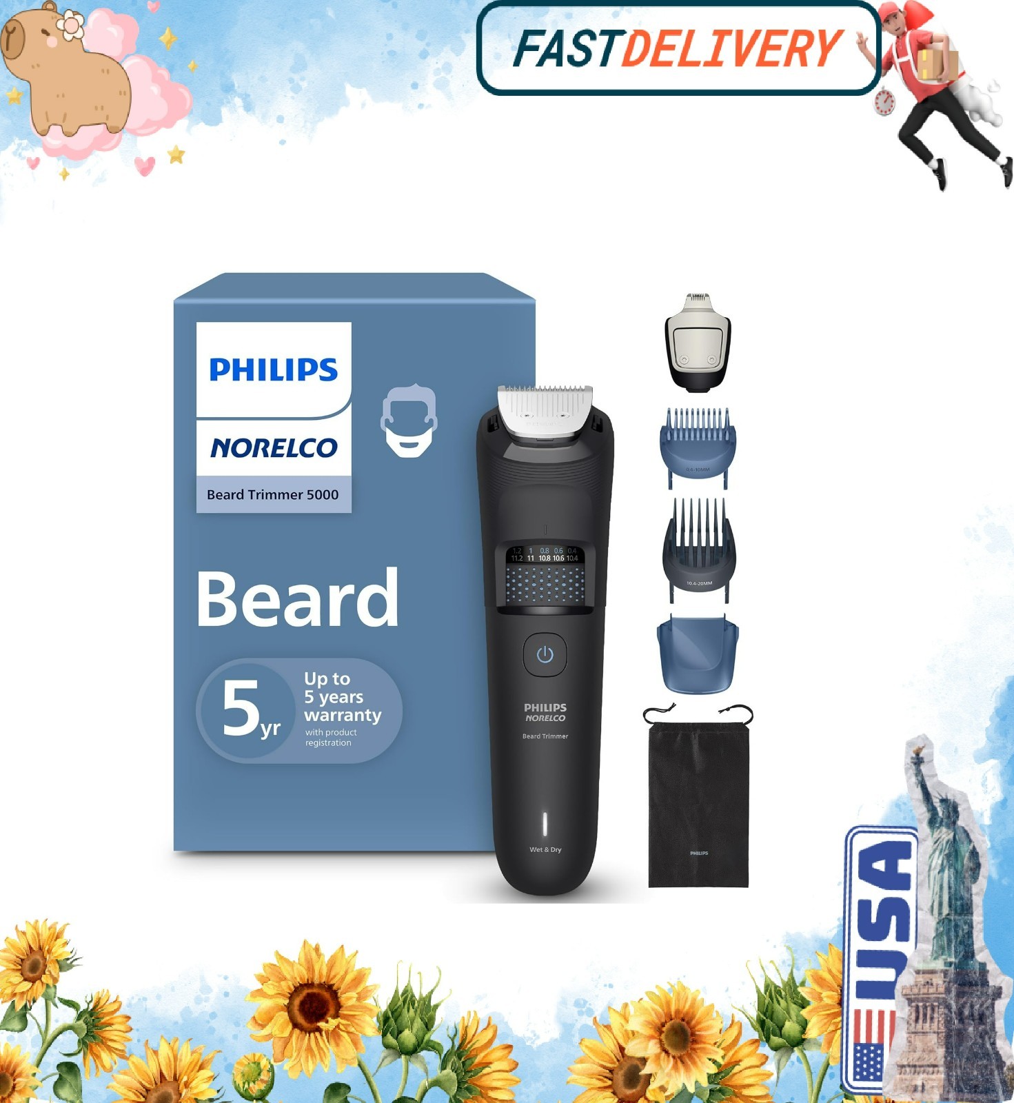 Philips Beard Trimmer 5000 Series, 100% Waterproof Beard Styler, Precision Dial