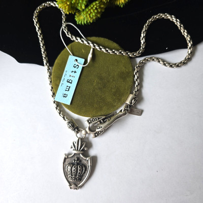 New Stigma Silver Tone Crown Pendant Heavy Chain Necklace 20'' Unisex