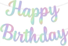 KatchOn, Iridescent Cursive Happy Birthday Banner - Pre-Strung, 10 