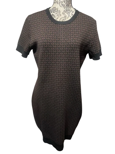 Vestito Maglione Michael Kors Marrone Stampa All Over Logo Taglia X Large