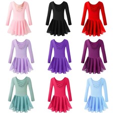 Long Sleeve Ballet Leotard with Skirt Kid Crisscross Hollow Back Dance Dress