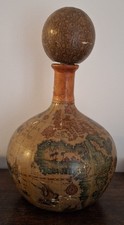 Carafe italienne ancienne en cuir carte du vieux monde