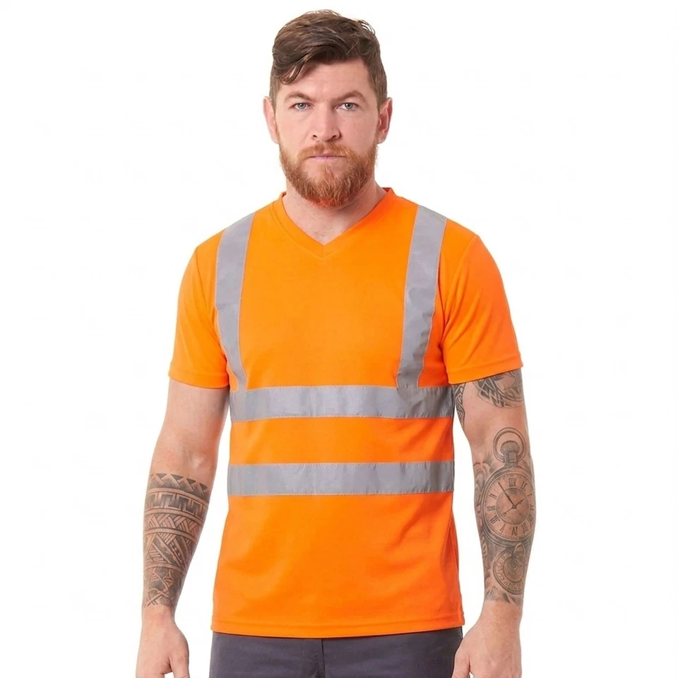 Portwest T-Shirt Col V Haute Visibilité Orange Jaune Coton Respirant 40+UPF - Photo 1/1