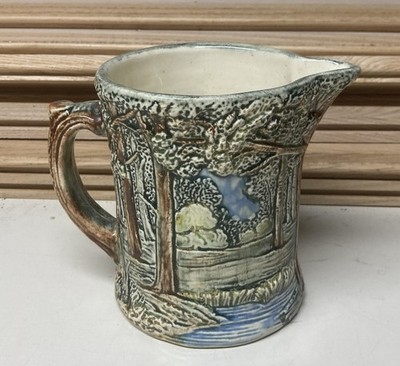Vintage Weller Art Pottery FOREST WOODLAND Blue Green Water Creamer Pitcher Nice