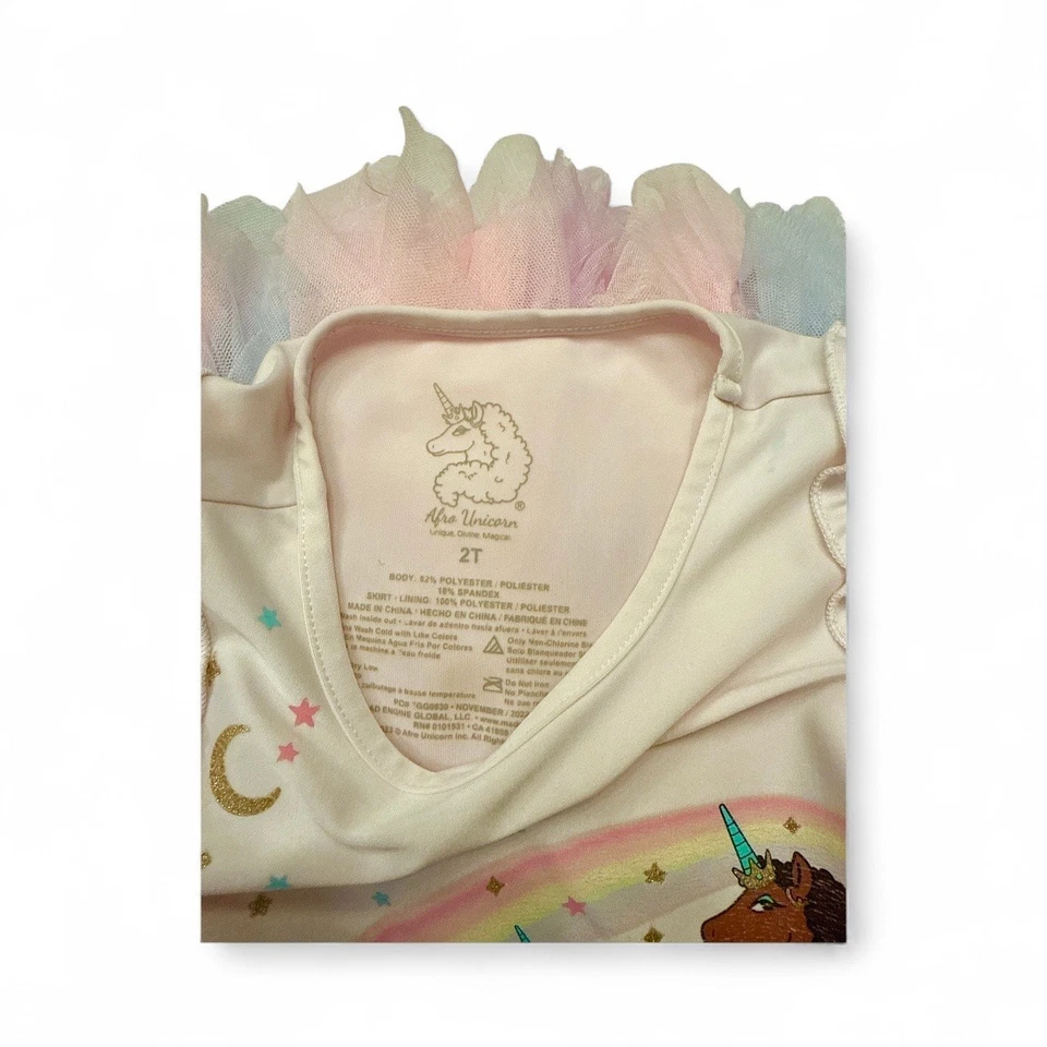 Vestido arco iris de tul afro unicornio para niñas 2T  Foto 4 de 4