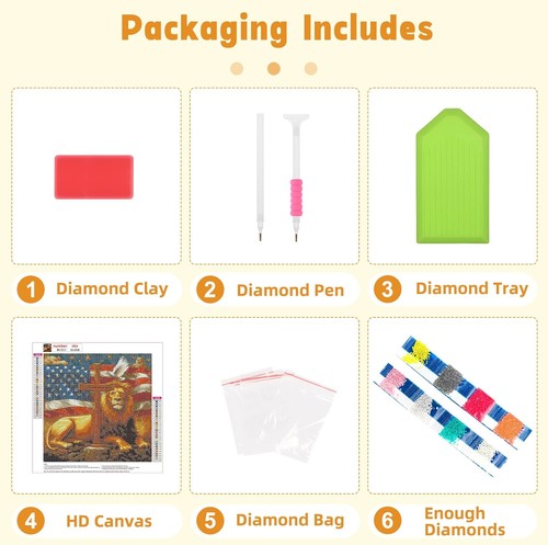 Diamond Art Kits for Adults, Independence Day Diamond Painting Lion Kits for Beg - Picture 4 of 7